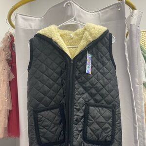 Quilted Black Vest with Cream Fleece Lining